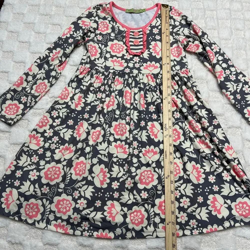 Millie Loves Lily Girls Size 10 Dress Gray Pink Long Sleeve Stretch
